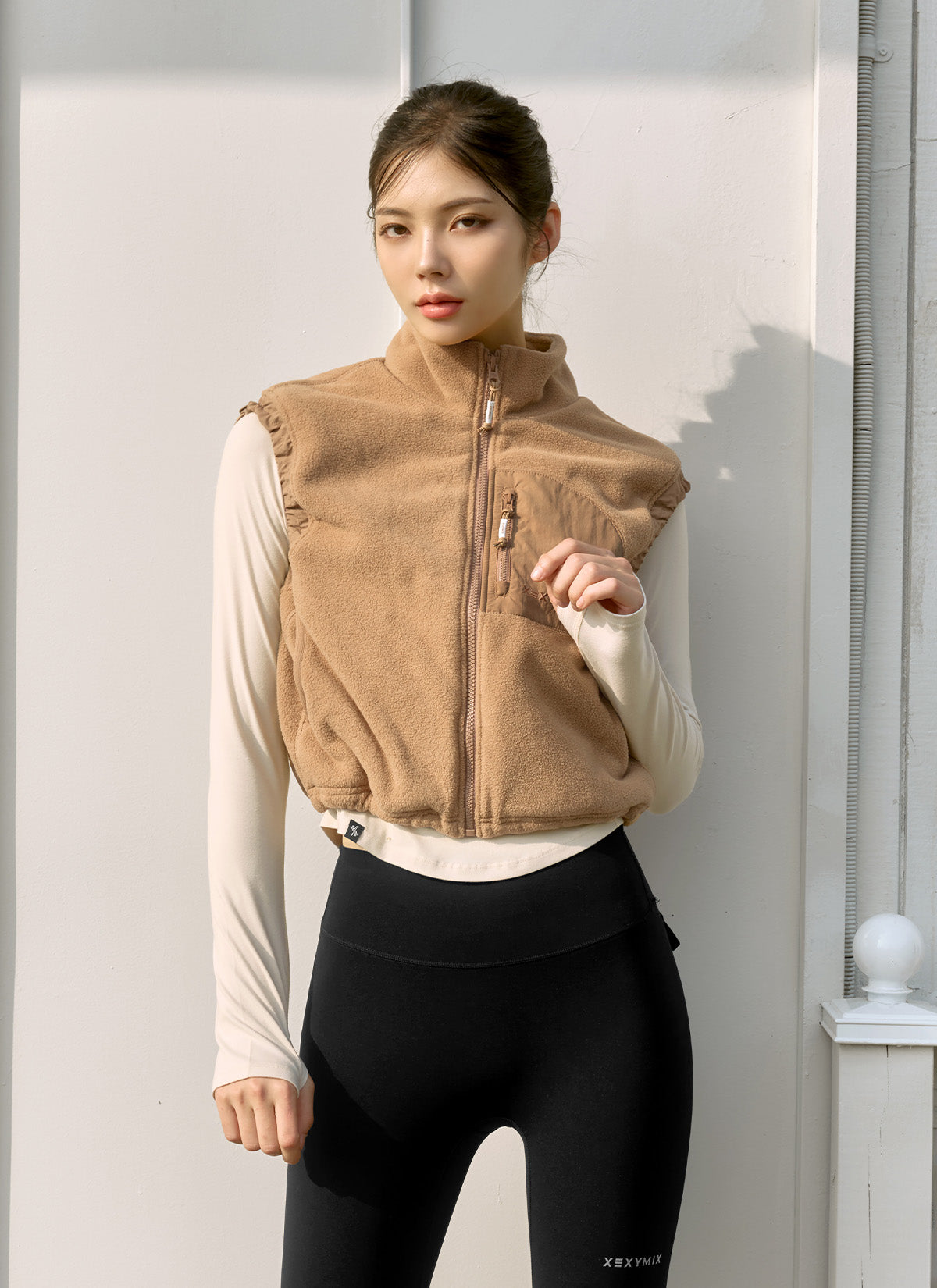 Fleece高領保暖抽繩背心外套｜泰迪暖棕 Teddy Brown｜XTFVT01J3