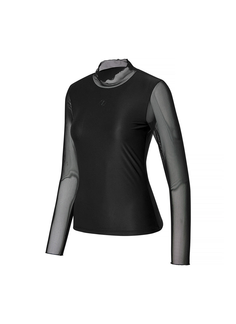 荷葉邊高領透膚長袖上衣｜共2色｜XGFLT03J2