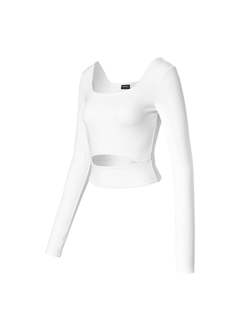 舒適方領鏤空長袖上衣｜共4色｜XFK3TL1004