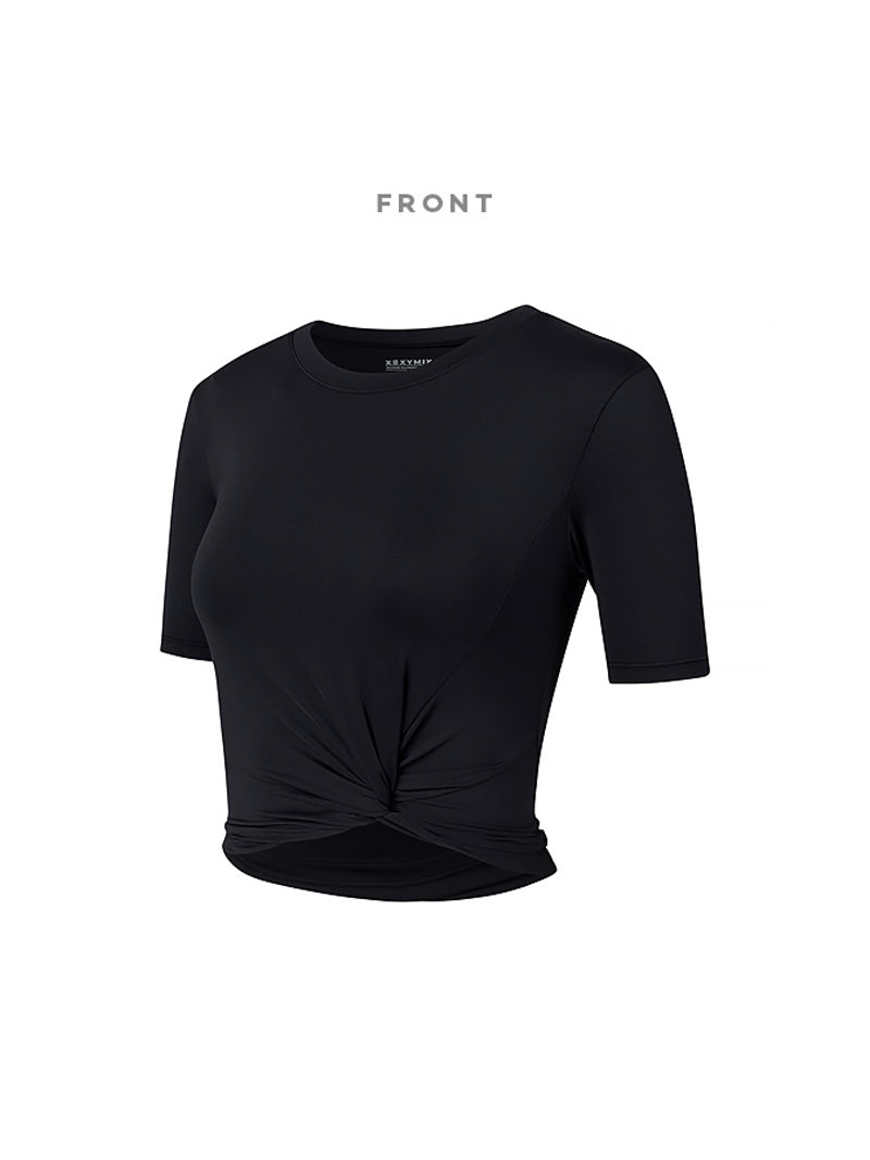 涼感羽毛美腰扭結短版上衣｜共16色｜XT4316F