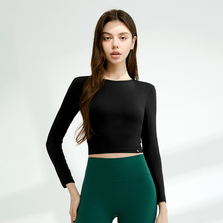 涼感輕羽毛修身短版長袖上衣｜共11色｜XA5299T