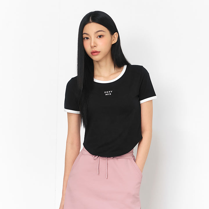 柔軟線條撞色圓弧短版短袖上衣｜共3色｜XFK2TS1105