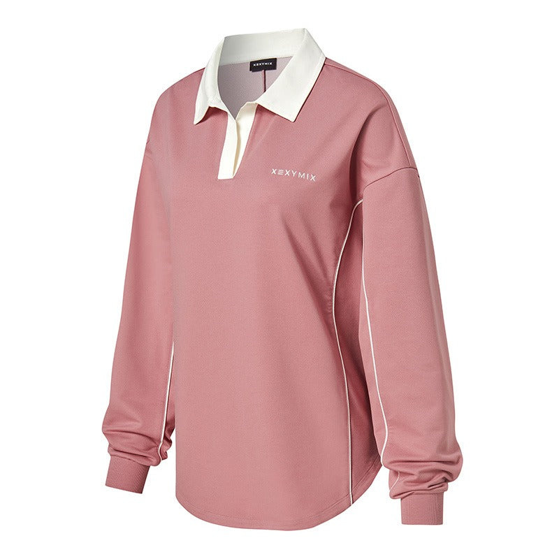 拼色領口滾邊寬鬆長袖上衣｜共4色｜XFK3QL1102