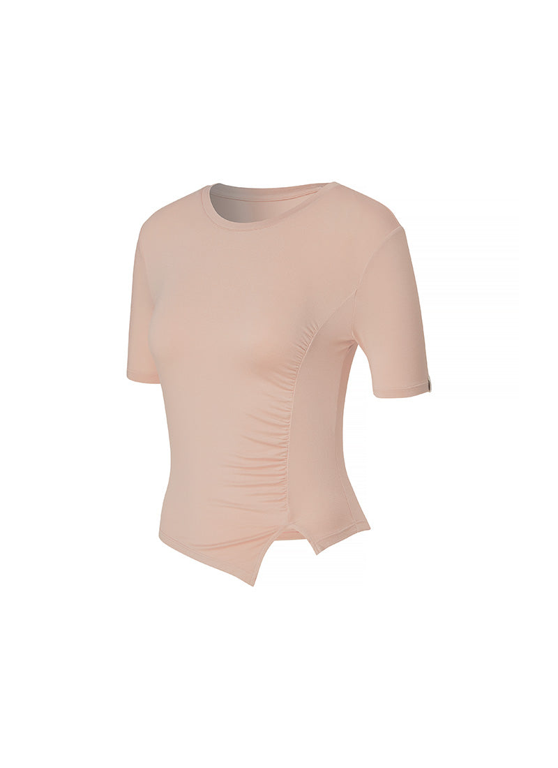 側抓皺不對稱開衩設計短袖上衣｜共5色｜XWFST09H2