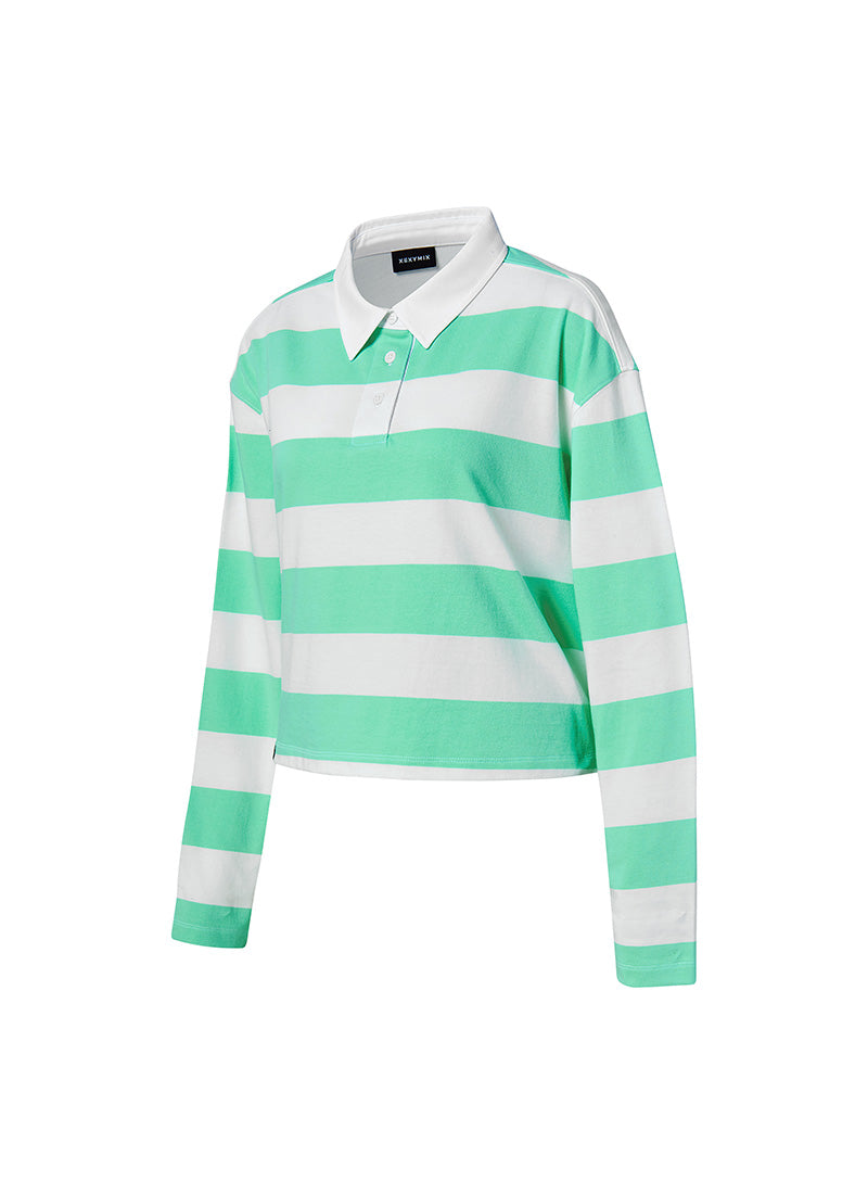 條紋寬鬆短版立領長袖上衣｜共3色｜XFK1QL1103