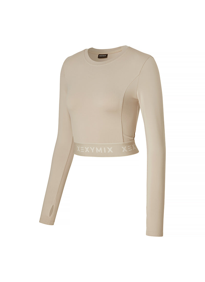 標誌文字下襬短版長袖上衣｜共3色｜XWFLT01H3