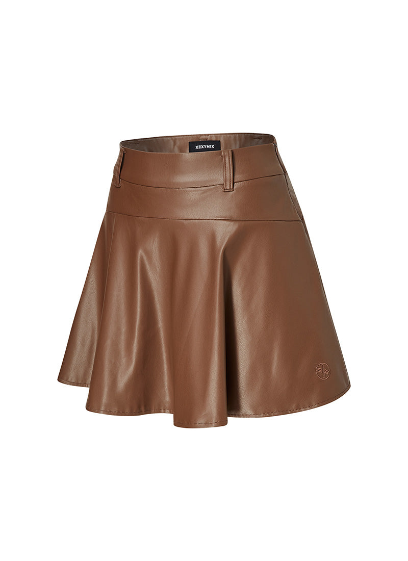 簡約俐落仿皮革喇叭裙 2 in 1 | 共2色 | XGFSK11J3