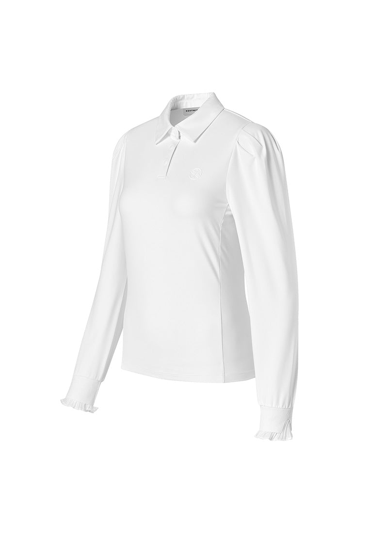 褶皺袖口 Polo 衫長袖上衣｜共3色｜XFK3QL1201