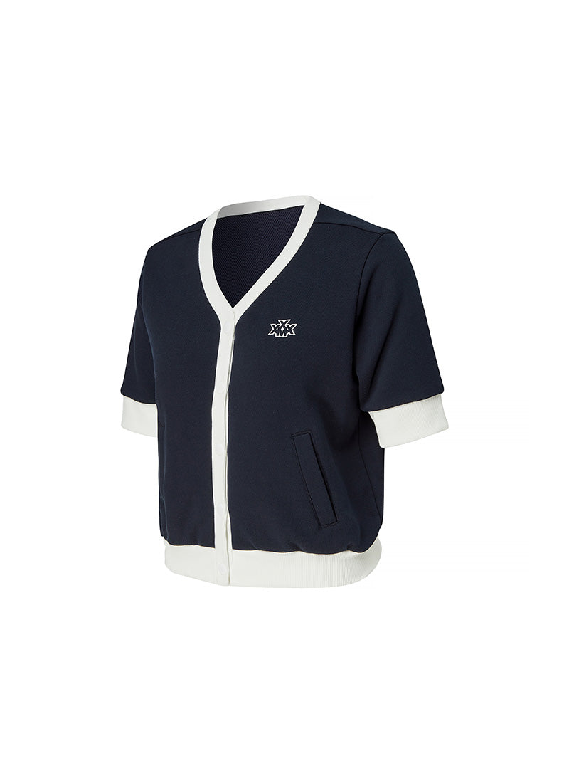 XXMX拚色設計V領針織短袖上衣/外套｜共3色｜XGFCD01H3