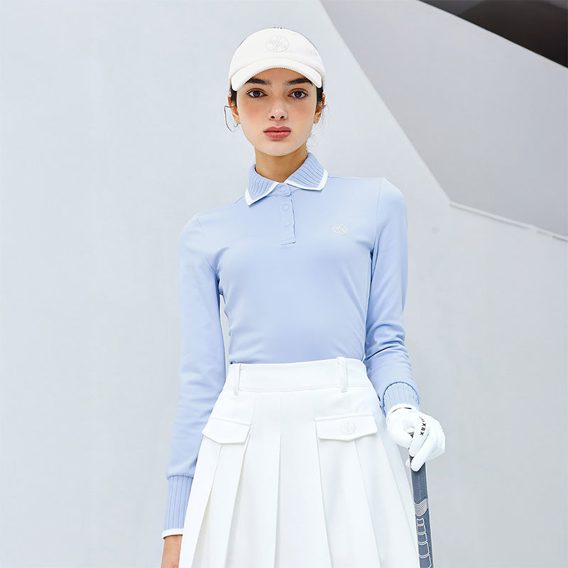 羅紋細拉絨配色POLO領長袖上衣｜共3色｜XGFLT07J3