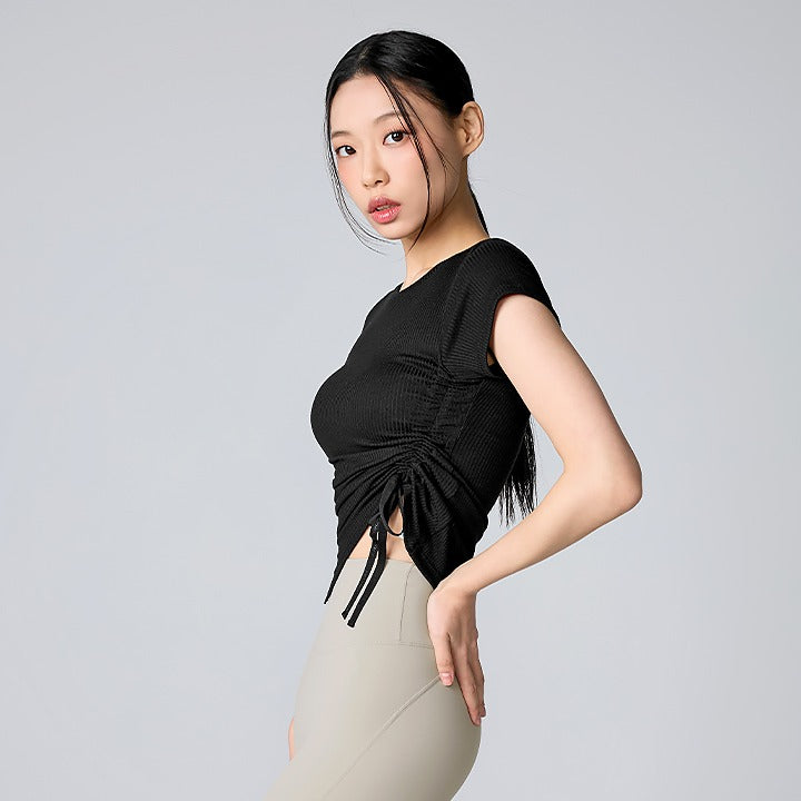 柔軟側開衩拉繩短版短袖上衣｜共4色｜XTFST10J3