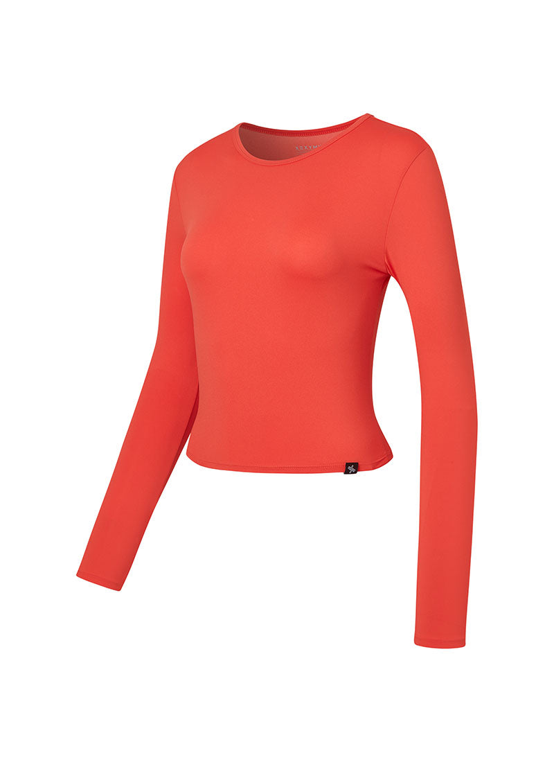 涼感輕羽毛修身短版長袖上衣｜共11色｜XA5299T