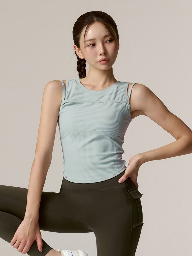 柔感羅紋雙肩帶層次坦克背心上衣｜共4色｜XFK1BL1501