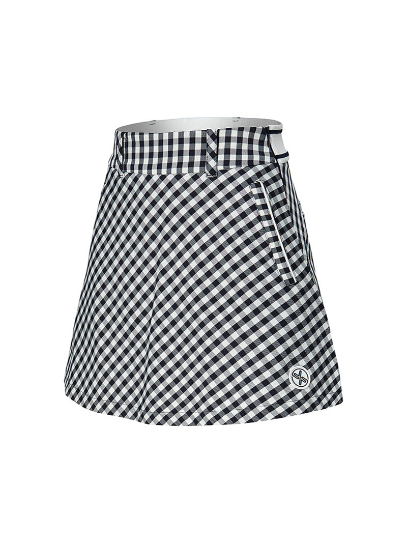 後文字彈力腰帶格紋喇叭短裙｜共2色｜XFK1RK1201