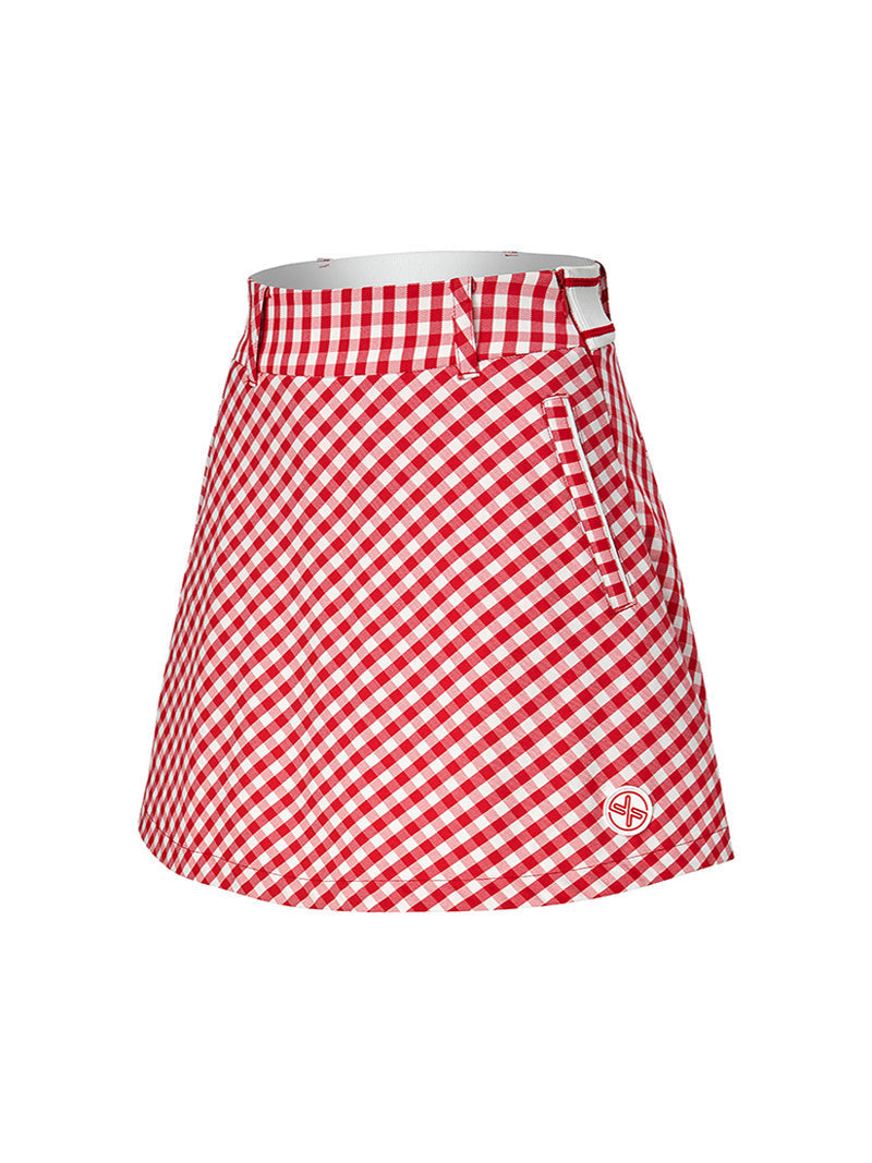 後文字彈力腰帶格紋喇叭短裙｜共2色｜XFK1RK1201