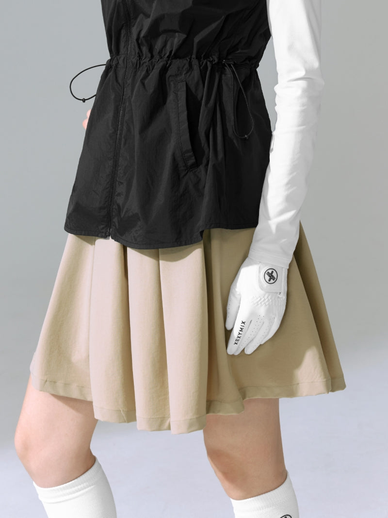 褶線泡泡感中長圓裙 ( 2 in 1 )｜共3色｜XFK1RK1203