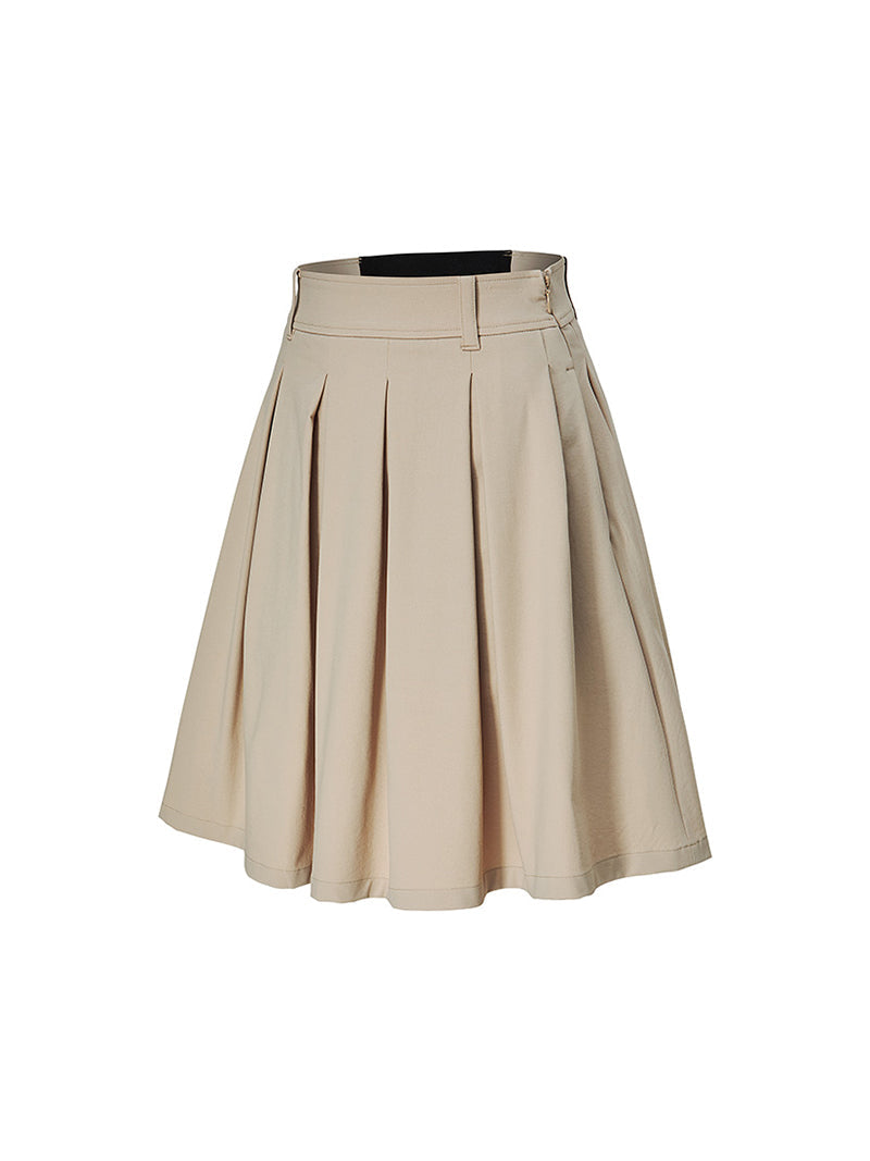 褶線泡泡感中長圓裙 ( 2 in 1 )｜共3色｜XFK1RK1203