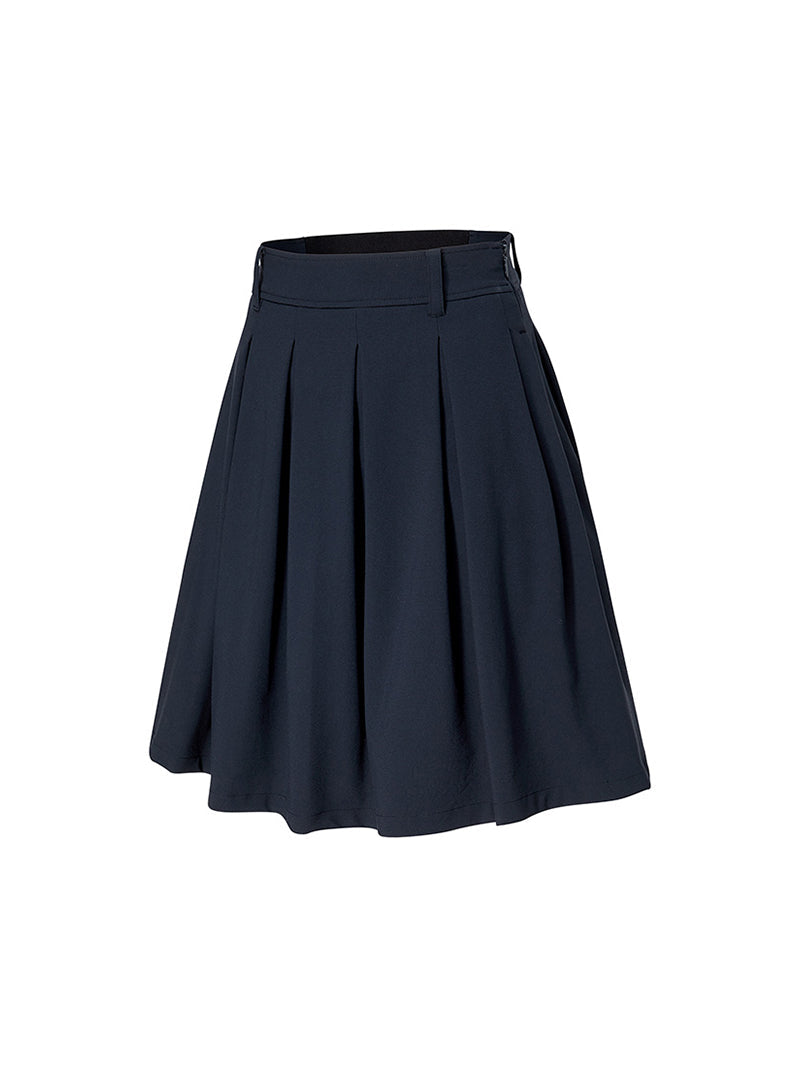 褶線泡泡感中長圓裙 ( 2 in 1 )｜共3色｜XFK1RK1203