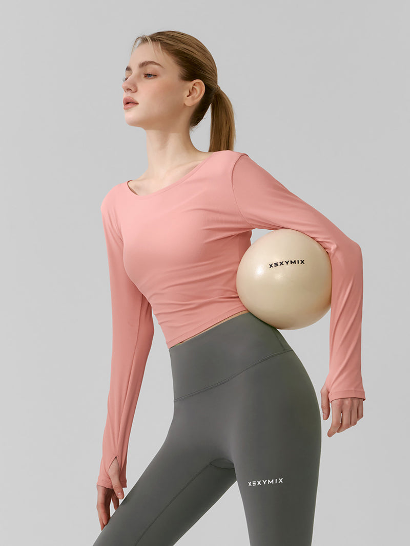 羅紋後鏤空短版指套式長袖上衣｜共3色｜XFK1TL1006