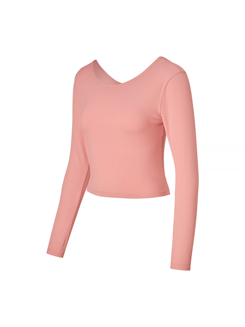 羅紋後鏤空短版指套式長袖上衣｜共3色｜XFK1TL1006