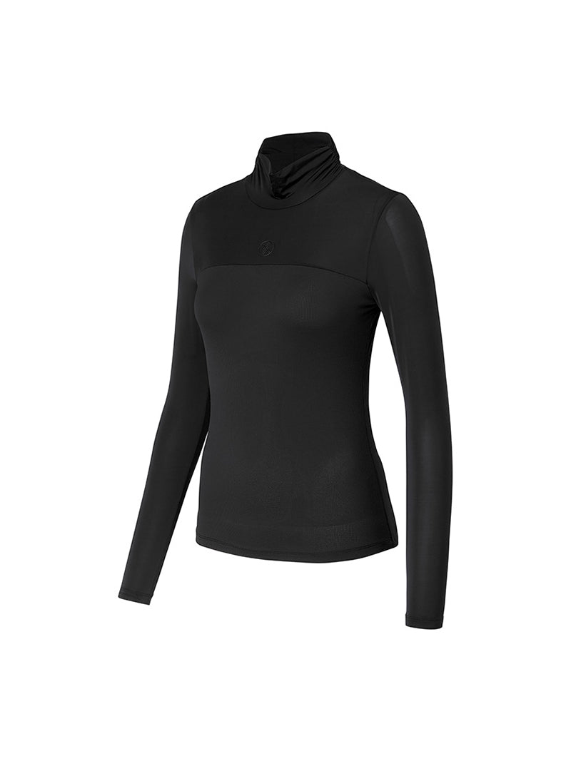 皺皺高領網眼合身長袖上衣｜共２色｜XFK1TL1202