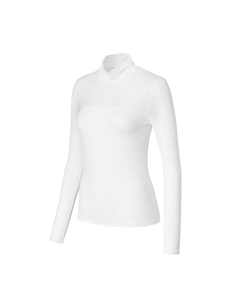 皺皺高領網眼合身長袖上衣｜共２色｜XFK1TL1202