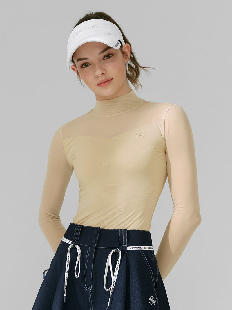 立領網眼微透膚長袖上衣｜共3色｜XFK1TL1203