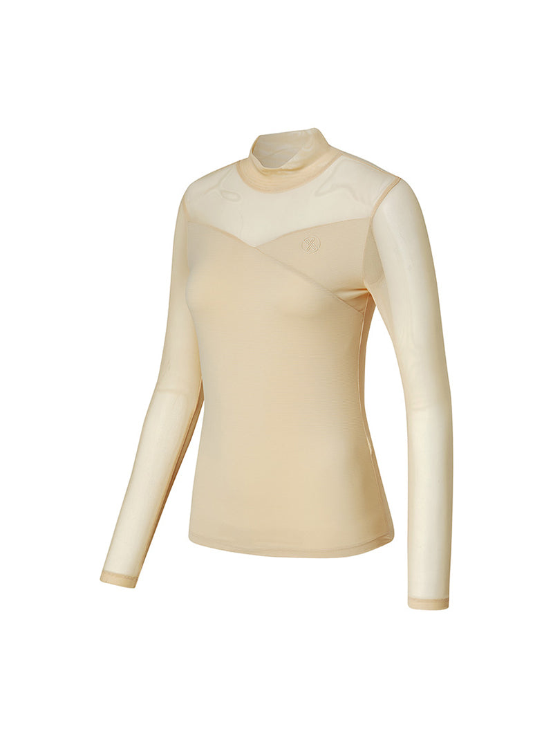 立領網眼微透膚長袖上衣｜共3色｜XFK1TL1203