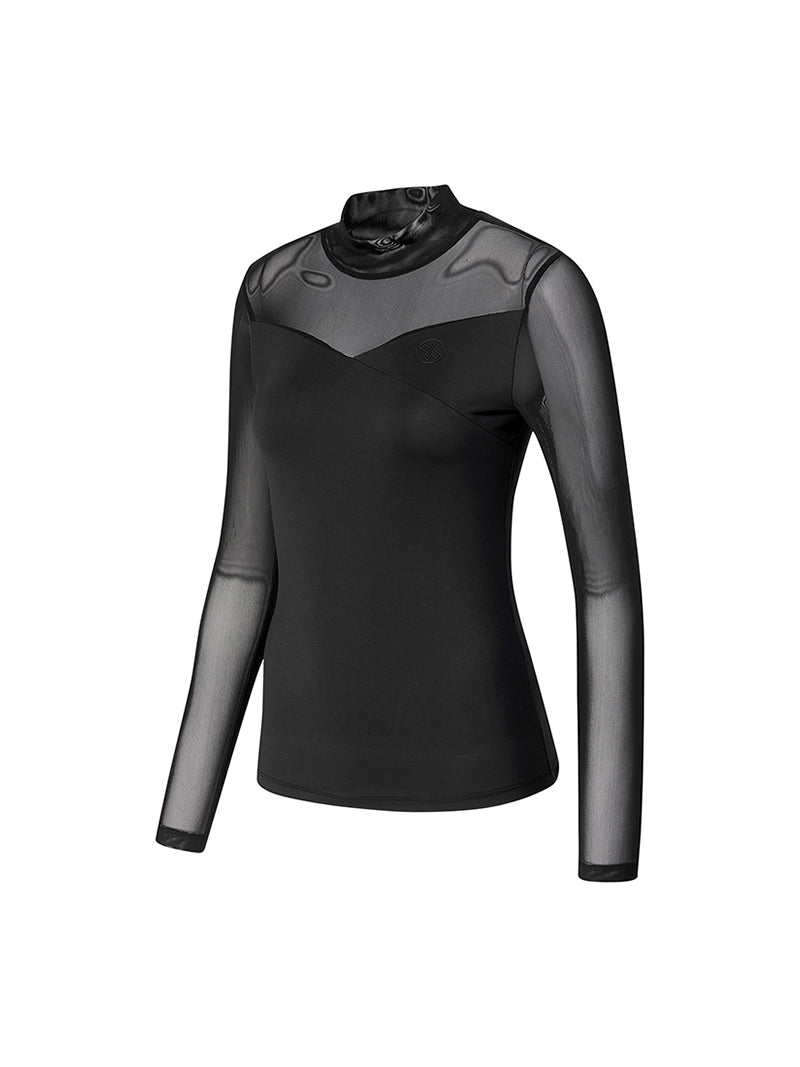 立領網眼微透膚長袖上衣｜共3色｜XFK1TL1203