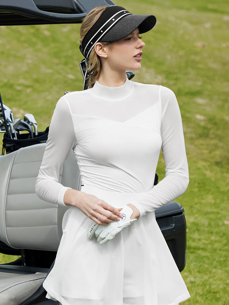 立領網眼微透膚長袖上衣｜共3色｜XFK1TL1203