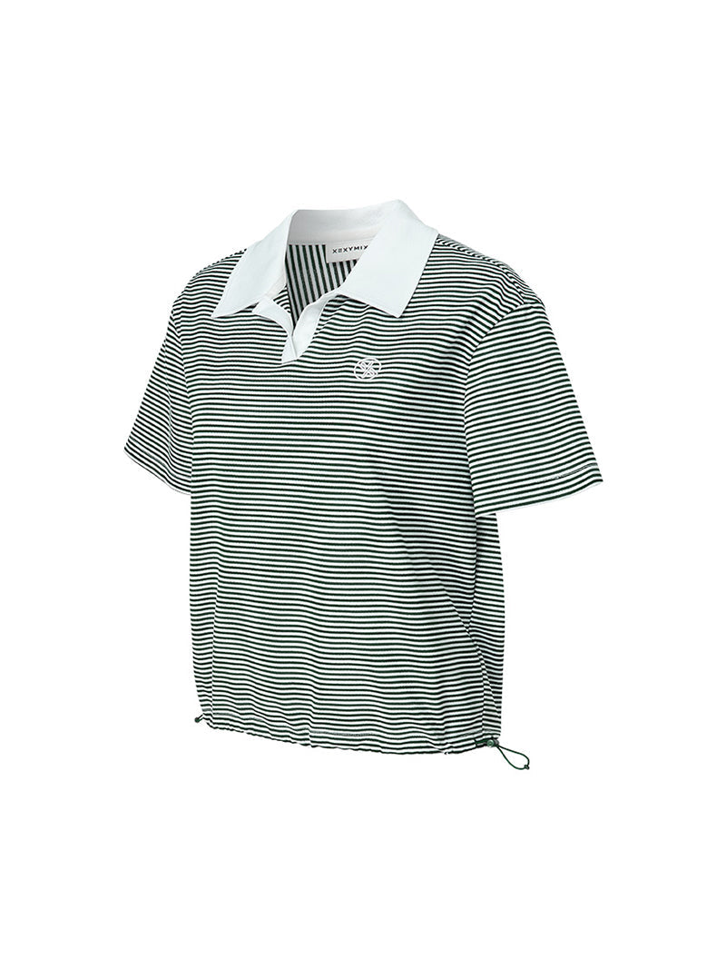 後側荷葉條紋POLO短袖上衣｜共2色｜XFK2QS1203