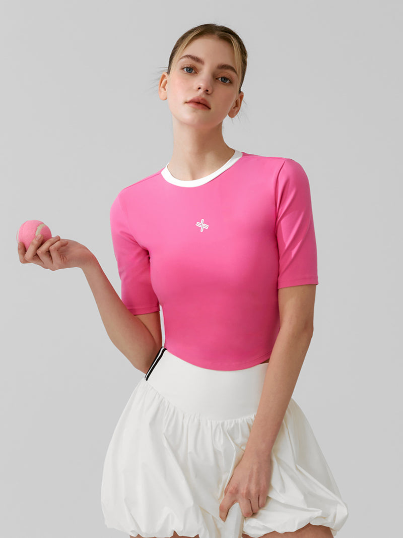 X標誌拼色圓領短版上衣｜共4色｜XFK2TS1103