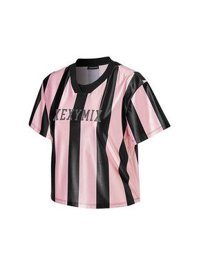 文字標誌拼色條紋短版球衣｜共3色｜XTFST01J3