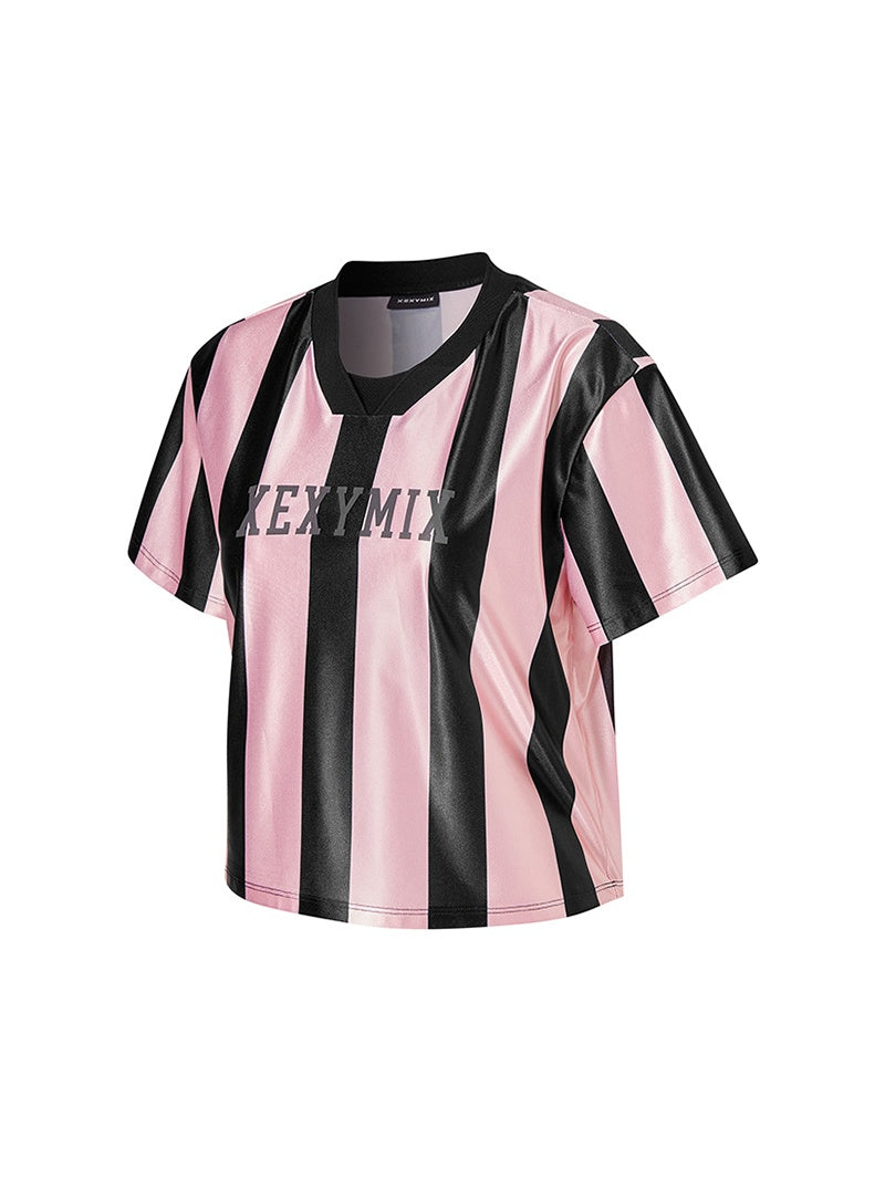 文字標誌拼色條紋短版球衣｜共3色｜XTFST01J3