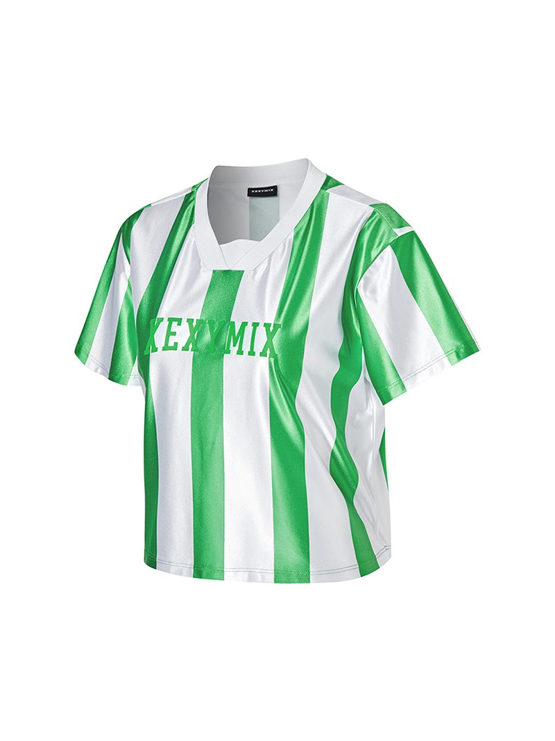 文字標誌拼色條紋短版球衣｜共3色｜XTFST01J3