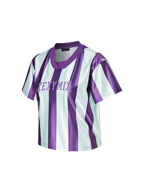 文字標誌拼色條紋短版球衣｜共3色｜XTFST01J3