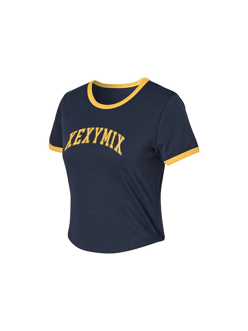 拱形文字標誌撞色滾邊短袖上衣｜共4色｜XTFST04J3