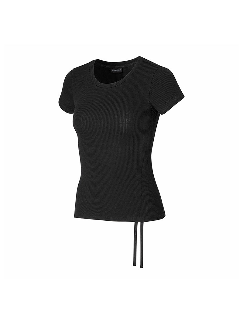 柔軟側開衩拉繩短版短袖上衣｜共4色｜XTFST10J3