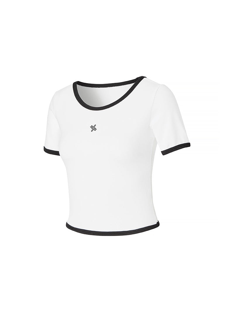 X標誌柔軟拼色滾邊短版短袖上衣｜共3色｜XTFST12J3