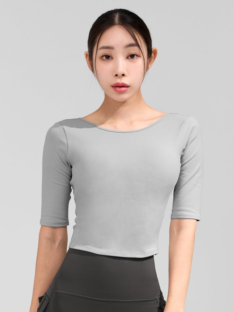 寬領U型美背5分袖上衣【附胸墊】｜共5色｜XWFBR03H2