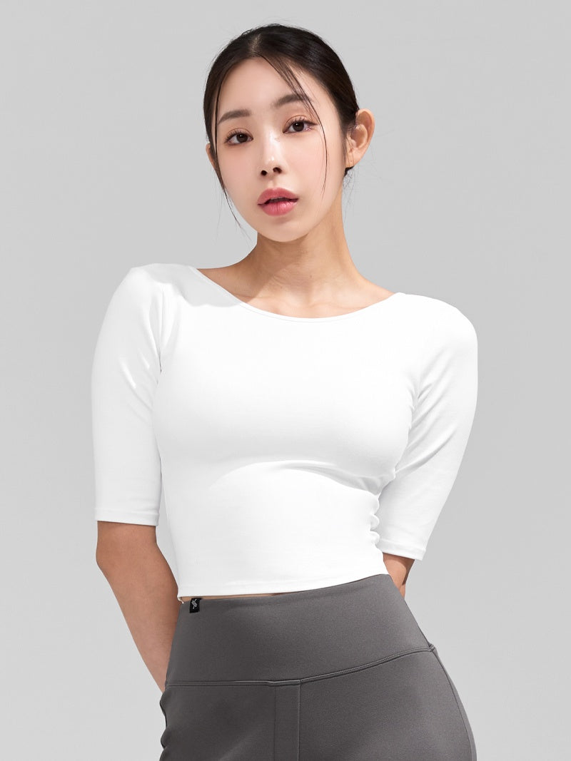 寬領U型美背5分袖上衣【附胸墊】｜共5色｜XWFBR03H2