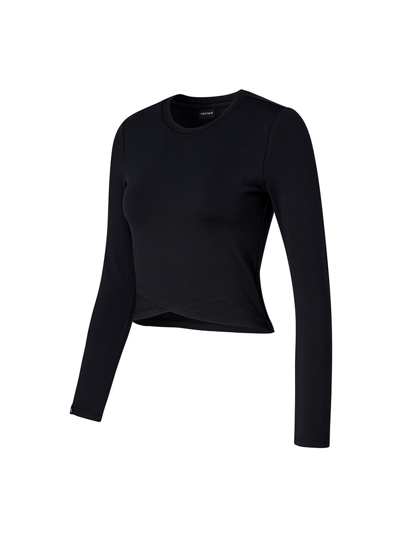 柔軟交疊設計短版長袖上衣｜共5色｜XWFLT03H3