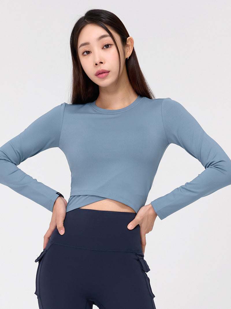 柔軟交疊設計短版長袖上衣｜共5色｜XWFLT03H3