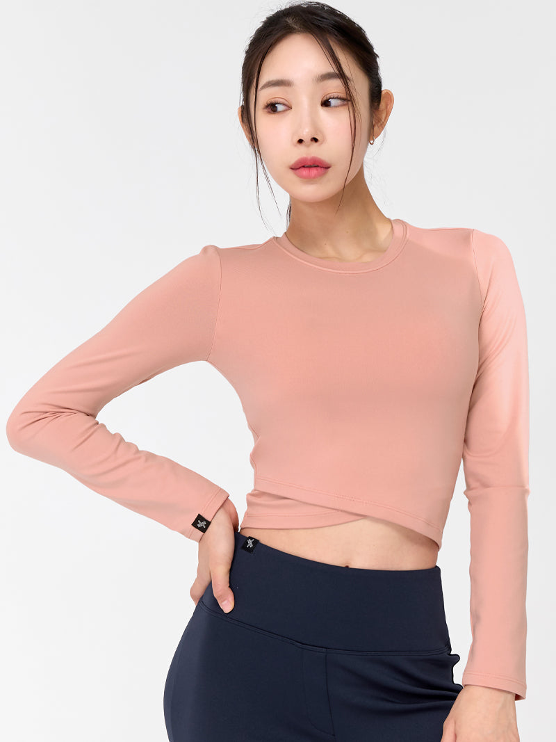 柔軟交疊設計短版長袖上衣｜共5色｜XWFLT03H3