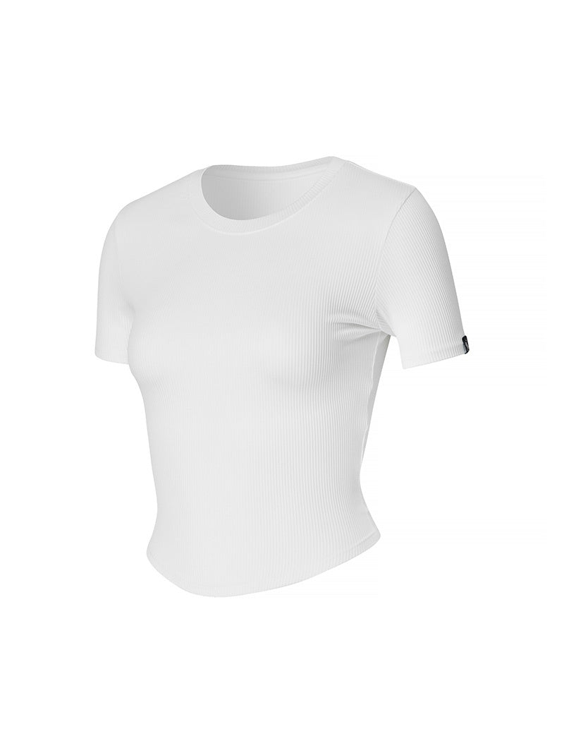 羅紋圓弧剪裁短版短袖上衣｜共5色｜XWFST07H2