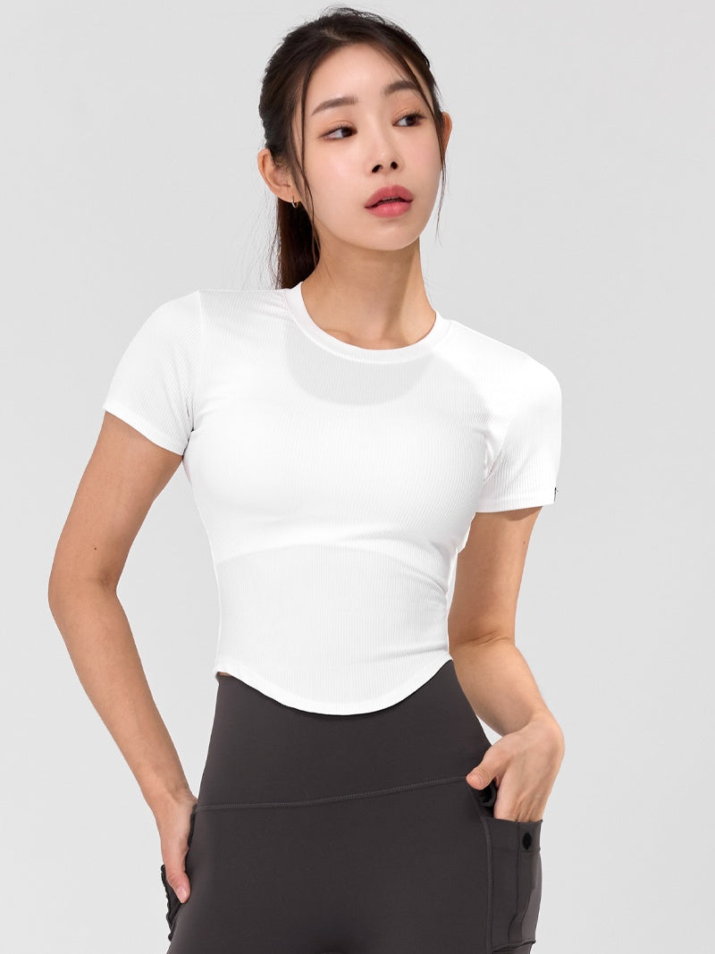 羅紋圓弧剪裁短版短袖上衣｜共5色｜XWFST07H2