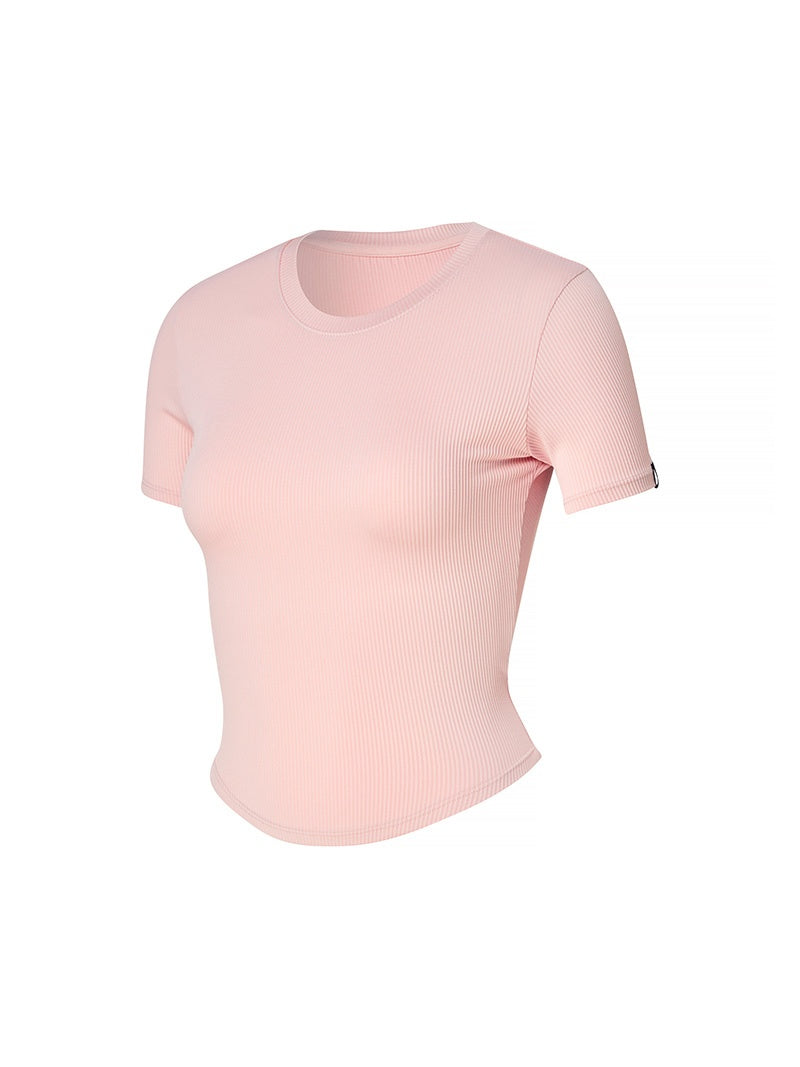 羅紋圓弧剪裁短版短袖上衣｜共5色｜XWFST07H2