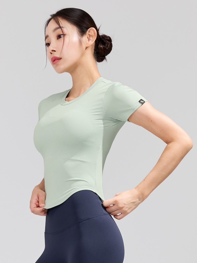 羅紋圓弧剪裁短版短袖上衣｜共5色｜XWFST07H2